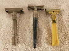 Vintage Lot 3 Safety Razors; Gillette Adjustable, Gillette Slim Twist, Eversharp