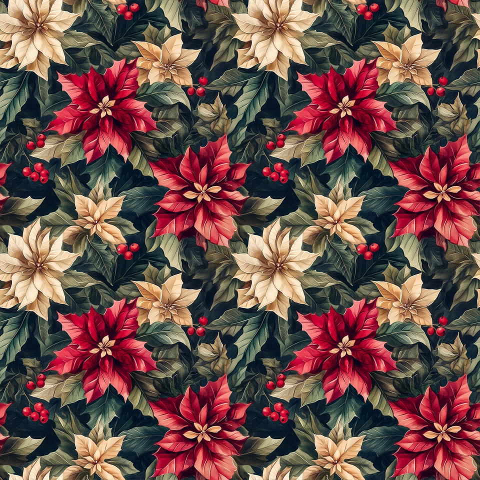 FOREVER CRAFTING UK Poinsettia Fun Christmas Patchwork Fabric Metres/Fat/Long/Quarters 100% Cotton