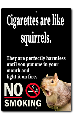 Funny No Smoking Cigarettes Are Like Squirrels 8x12 Metal Wall Sign Garage  Out