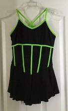 Del Arbour Skating Dress Black With Neon Green Trim Size Adult Medium 8 - 10 EUC