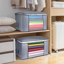 3x 90L Clothes Storage Bags Large Storage Box Packing Boxes with Lids for Moving