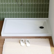 HOROW 48"L x 32"W Shower Base White Acrylic W/ Stainless Steel Black Right Drain