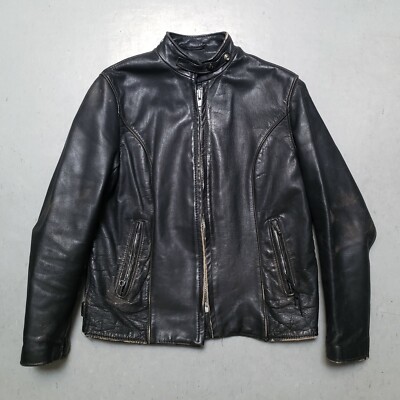 Vtg SCHOTT Cafe Racer Black Leather Motorcycle Biker Jacket S Made
