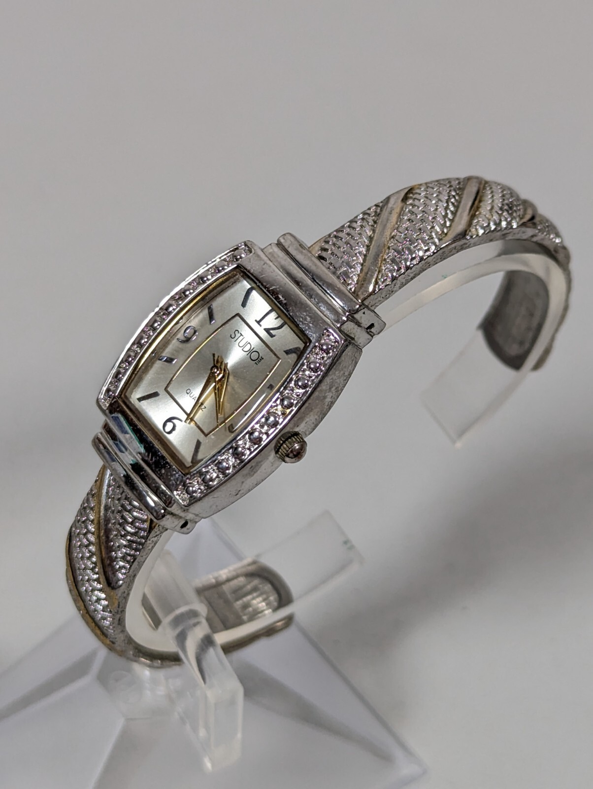 Studio Silver Tone Dial Rectangle Case Hinge Open… - image 3