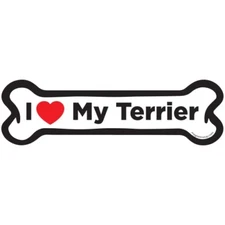 I Love My Terrier Dog Bone Car Magnet - 2x7 Dog Bone Auto Truck Decal Magnet