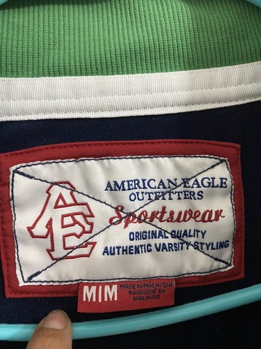 American Eagle Jacket Mens Sz Medium Track Blue Zip Logo Varsity - Picture 7 of 8