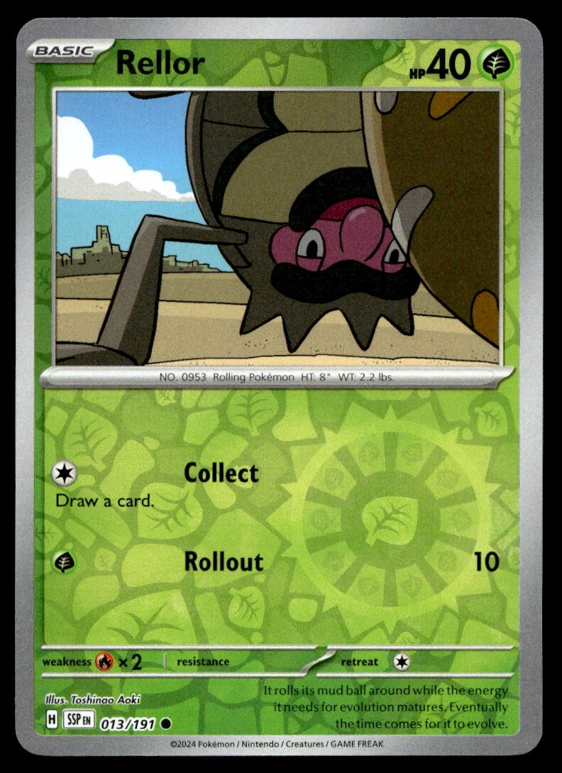 Rellor 13/191 Pokemon Card Surging Sparks Common Rev Holo 40 HP NM F29