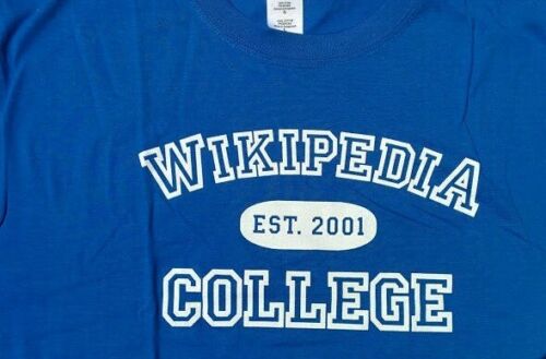 Funny Alumni WIKIPEDIA COLLEGE 2001 ADULT T SHIRT Blue Cotton Spoof Funny XL