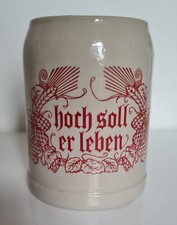 Alter Ton-Bierkrug  mit Aufschrift "hoch soll er leben", Inhalt 0,5l *Rarit&auml;t*