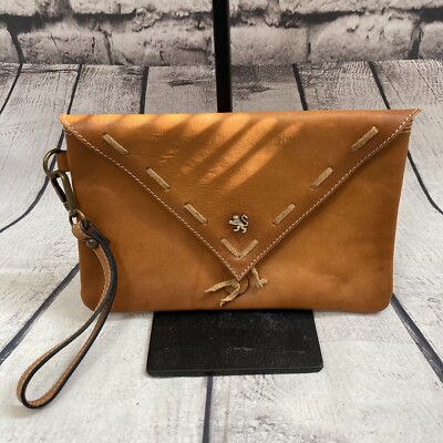 Pratesi Firenze Cognac Brown Leather Wristlet Clutch Bag Made In