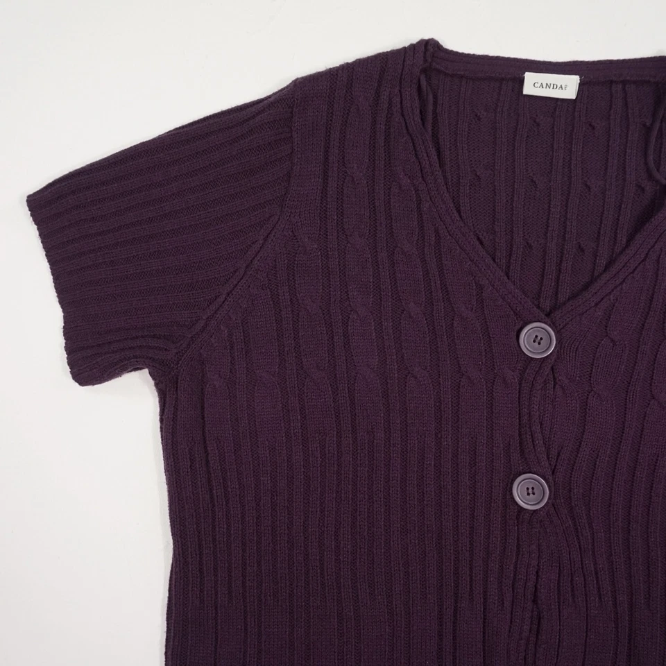 CANDA C&A Damen Cardigan Strickjacke Gr. 52/54 lila Kurzarm V-Ausschnitt Acryl - Bild 2 von 4