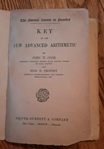 1900 Antique School Book Key to New Advanced Arithmetic Cook & Cropsey - Picture 2 of 12