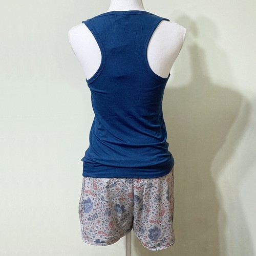 Lucky Brand Pajama Lounge Set Large Shorts Tank Top Blue Grey Floral - Picture 6 of 9