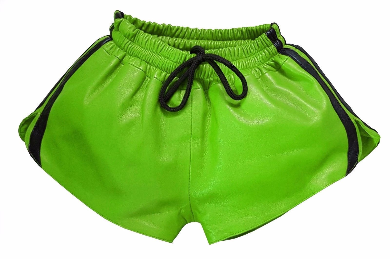 Lamb Nappa Men Green Leather shorts with elastic band Waist 32343638