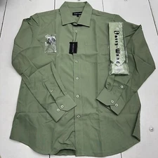 Barry Wang Green Long Sleeve Button Up Shirt With Tie Mens Size Medium