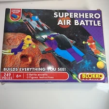 NEW, Blokko Superhero Air Battle, 249 Pieces, 2 Battle Aircrafts, 3 Figures