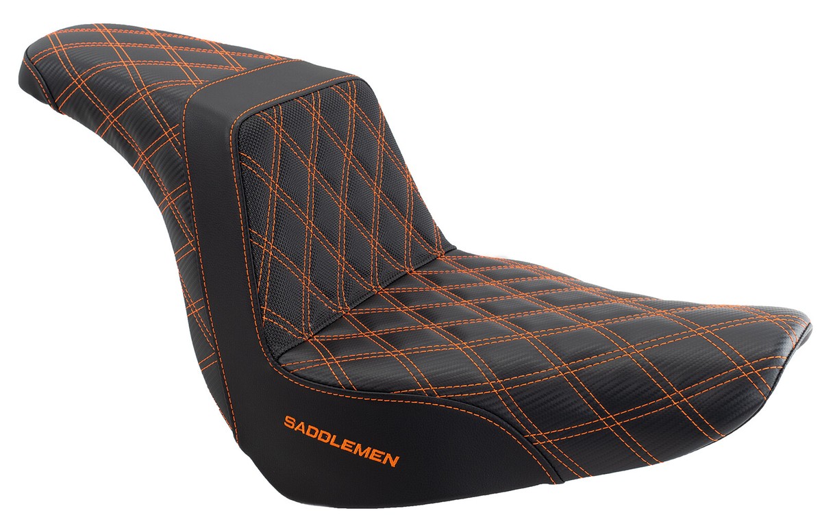 Saddlemen Orange Step 2 Up Lattice Stitch Grip Seat Harley