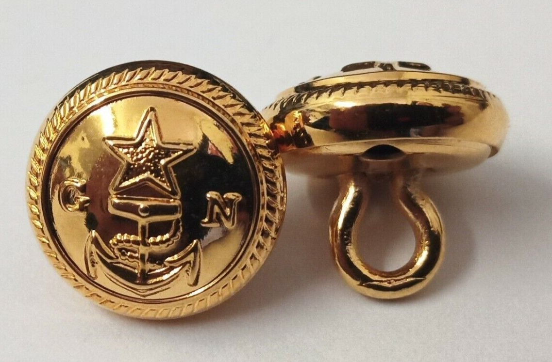 Genuine Military Issue X2 Navy GN Gold Ring Back Naval Buttons V949