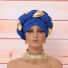 African Aso Oke Auto Gele Headtie Cap Women Braids Turban Hijab Bonnet Headscarf