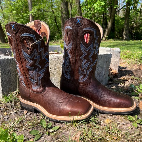 Twisted X Męskie brązowe kamykowe niebieskie stalowe palce kowbojskie buty MLCS003 - Zdjęcie 2 z 19