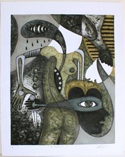 JULIO BATISTA SOTO INTAGLIO ETCHING COLLAGRAPHY SIGNED LTD CUBAN ART SURREALISM