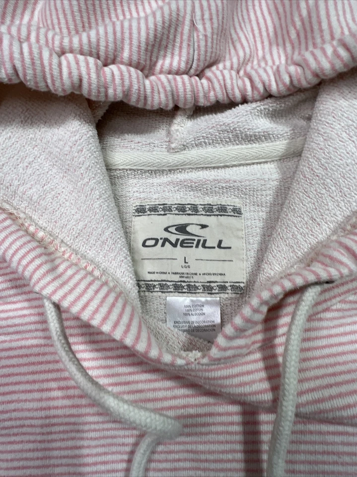 Suéter con capucha para mujer O'Neill talla grande rosa a rayas 100 % algodón Foto 2 de 4