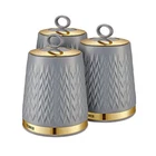 3x Kitchen Canisters - Tower T826091GRY Empire Tea/Coffee/Sugar in Grey & Brass