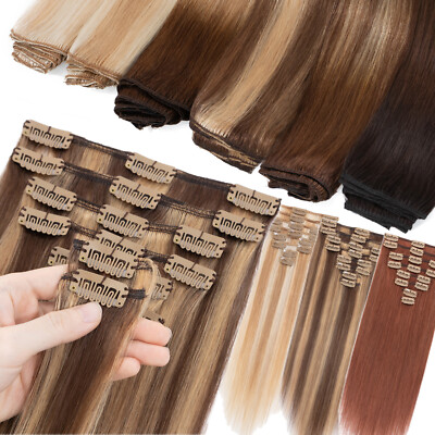 CLEARANCE 100% Human Hair Extensions Clip In Real Remy Hair Full Head Blonde USA