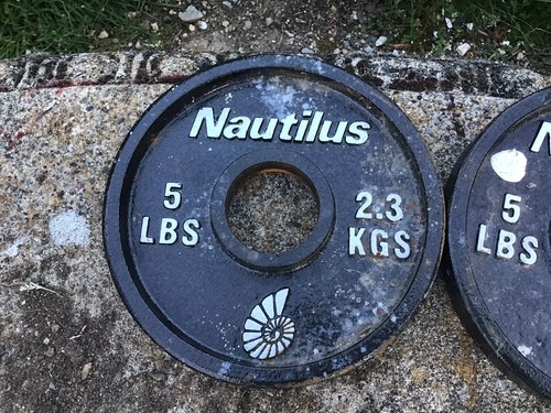 Pair 5 lb 2.3Kgs (10 Pound Total) NAUTILUS Olympic Weight Plate Gym Vtg Lot 2 - Picture 2 of 7
