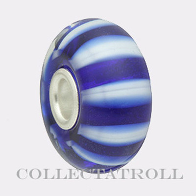 Authentic Trollbeads Silver Blue Stripe Bead Trollbead  61360