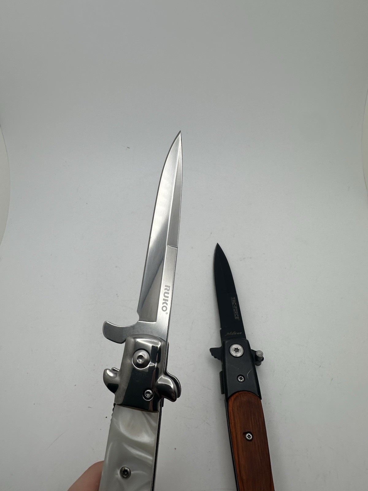 Spring Assist Stiletto Folding Knife Lot White Ruko And Wood Tac-Force Nice