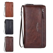 Men's Long Wallet with External Card Slots Men's Clutch Bag in Soft Leather&