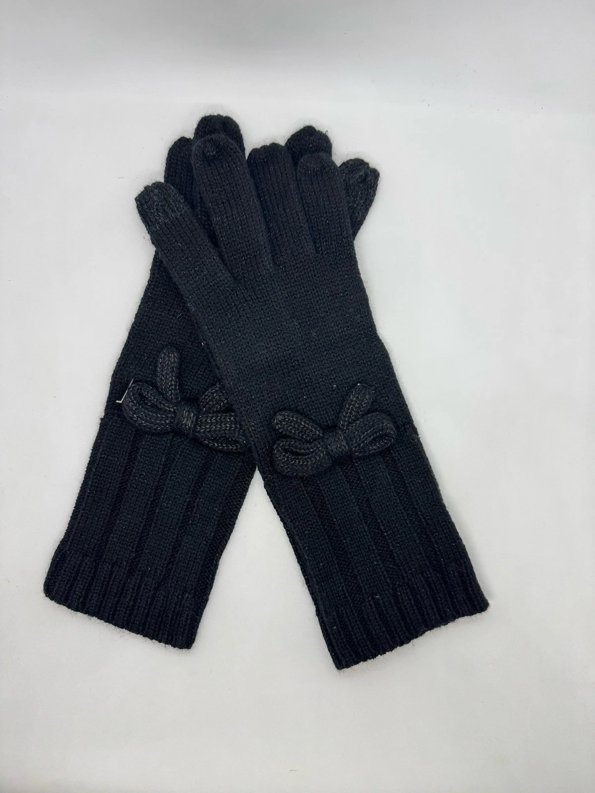 KATE SPADE NY metallic knit bow women's gloves - Black - One size