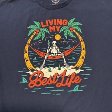 ODM Living My Best Life Shirt Mens 3XL Blue Skeleton Beach Hammock Graphic