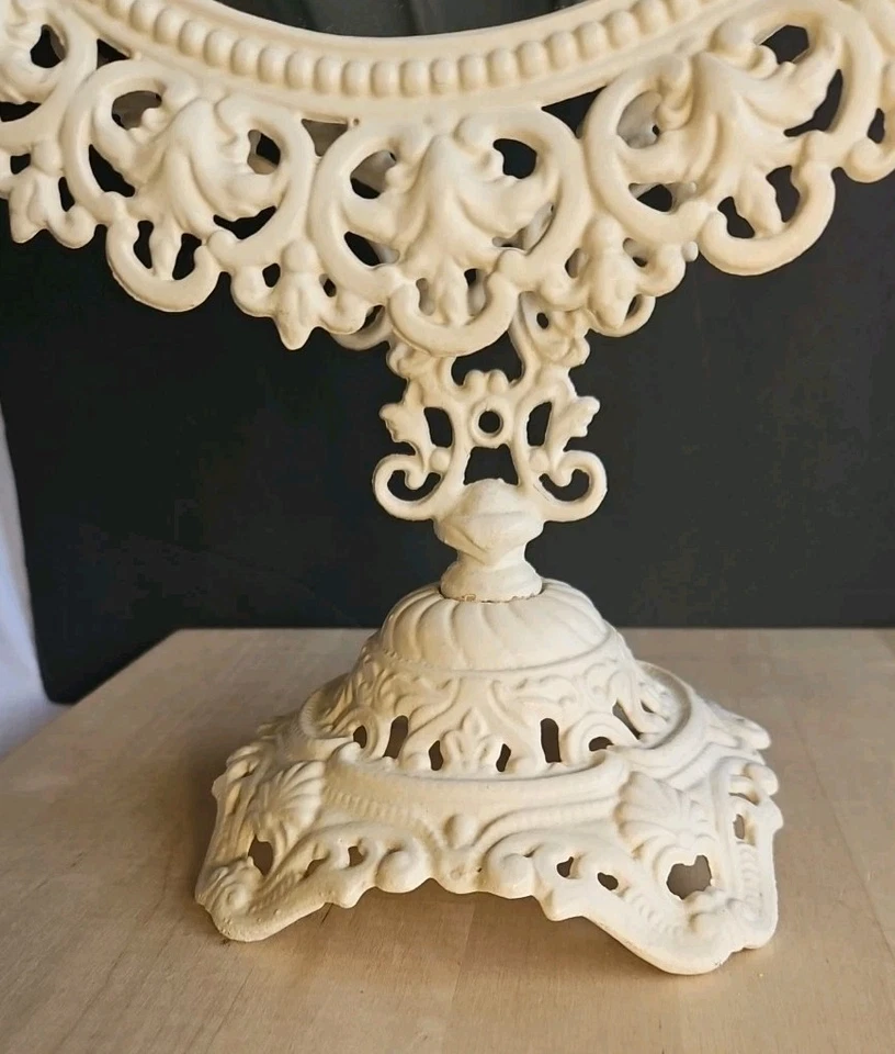 Espejo de tocador inclinable vintage años 40 Emig Metal Works hierro fundido blanco roto Foto 4 de 4