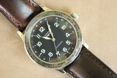LONGINES SWISS AIR NO.4 WORLD TIMER BLACK DIAL GMT PILOT AVIATOR WATCH + BOX SET