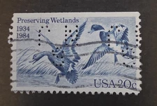 PERFIN Rare US Scott 2092 Preserving Wetlands Stamp 1984 T19207