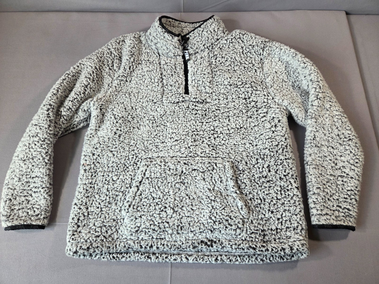 PINK Victoria’s Secret Sherpa Pullover Hoodie Women’s XL Gray Teddy Fleece