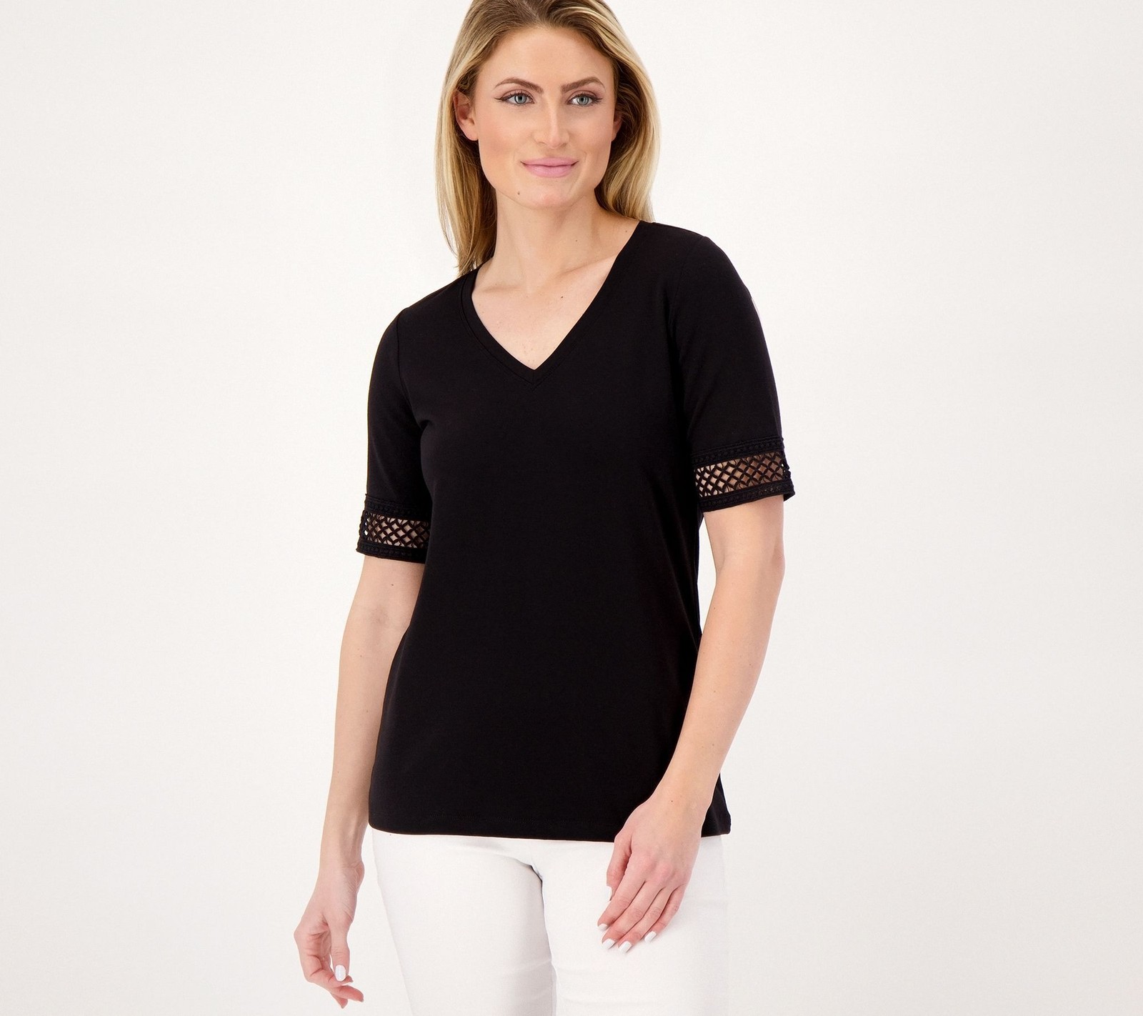 Susan Graver Women's Top Sz 2XS (XXS) Weekend Cotton Modal Elbow Black A575895