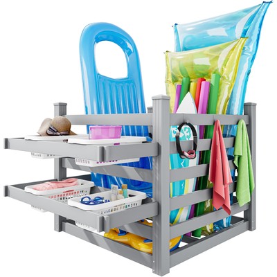 Pool Storage Organizer with 6 Adjustable Hooks, Large Pool Float Holder & Noodle