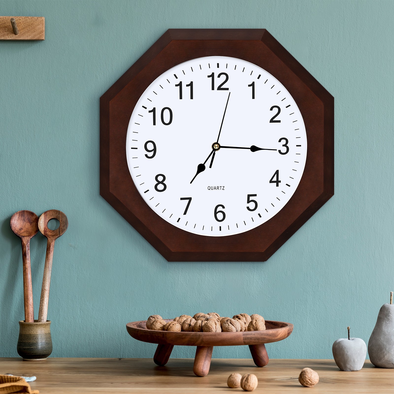 Wall Clock Battery Operated,Brown Silent Non-Ticking Clock for Living Room Decor
