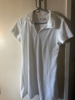 Vintage Y2K Absolutely White Terry Cloth Polo Dress Swim Cover Up XL
