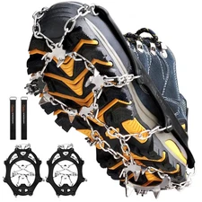 Crampons Ice Cleats Anti-Slip Traction 19 Stainless Steel Spikes M Black Hiking 