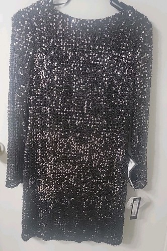 Betsy & Adam Womens Black & Gold shimmer sequence Long Sleeve Dress Size 12 - Picture 2 of 5
