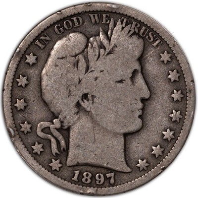 1897-S Barber Half Dollar 50C VG+ Very Good San Francisco Silver Coin