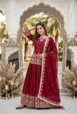 Presenting Maroon French Silk Top Lehenga With Georgette Dupatta For Reception