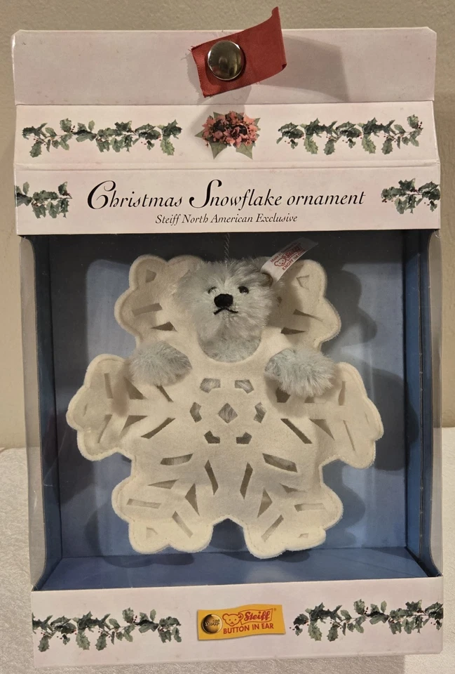 Steiff 2003 圣诞雪花装饰品 4 英寸限量版 #666971 状况完好 全新带盒 - 非常罕见 — 第 3/4 张图片