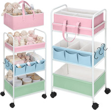 2In1 Baby Diaper Caddy Organizer Cart 3 Tier Large Capacity Metal Utility Bedsid