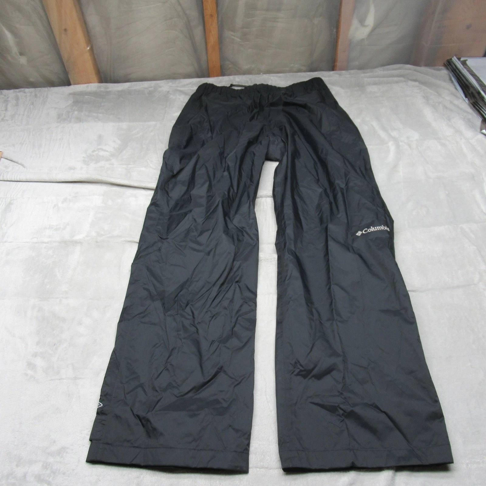 Columbia Rain Pants Mens Medium Black Drawstring Waterproof Light Pack 30x32