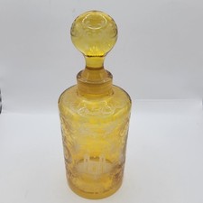 Antique Bohemian Amber Yellow Glass Cut to Clear Glass Castles Dark Academia 